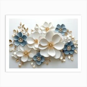 3d Artwork Illustration Flowers White 3 Art Print