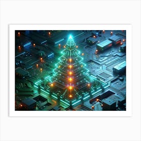 Futuristic Tree Made Of Circuit Board With Lights Art Print