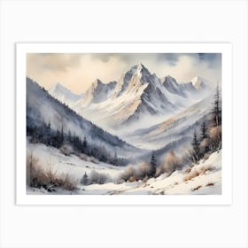 Vintage Muted Winter Mountain Landscape (6) 1 Art Print