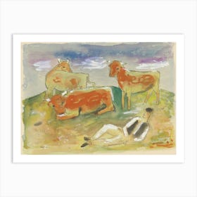 Herder With Cows, Mikuláš Galanda Art Print