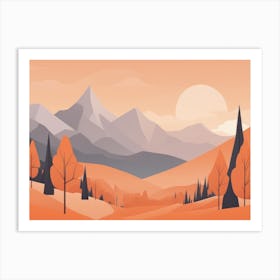 Misty mountains horizontal background in orange tone 130 Art Print