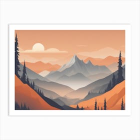 Misty mountains horizontal background in orange tone 133 Art Print
