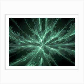 A Beautiful Abstract Image Of Glowing Green Fractal Shapes That Resemble Delicate Branches Or Flowing Tendrils, Creating A Sense Of Nature, Energy, And Ethereal Beauty Art Print