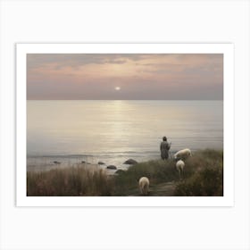 Sheep Herder Beach Painting Art Print