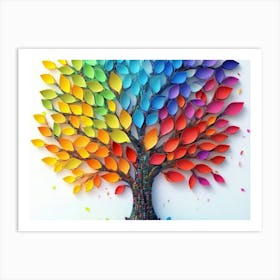 Vibrant 3d Tree With Colorful Leaves, Elegant Abstraction Art Print