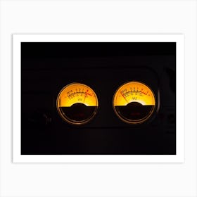 Analog Vu Meters Glowing On Black Background Art Print