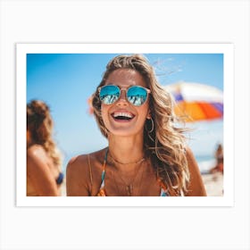 Happy Woman On The Beach Art Print