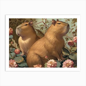 Floral Animal Illustration Capybara 2 Art Print