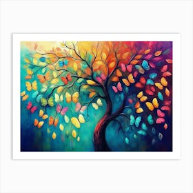 Colorful Tree With Leaves Hanging Branches 3d Art Print