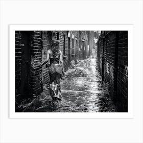 Woman Walking Down A Dark Alley 1 Art Print