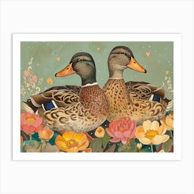 Floral Animal Illustration Duck 4 Art Print