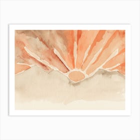 Warm Tones Mountain Sunset, Watercolor Sun Art Print