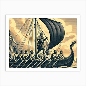 Vikings On A Ship AI vintage art 6 Art Print