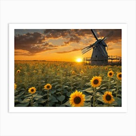 Windmills Sunflowers Art Print