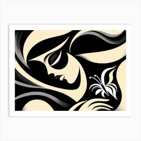 Bold and Dramatic Female Portrait with Butterfly Art Print