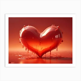 A 3d Rendering Of A Red, Dripping Heart Against A Red Background Art Print