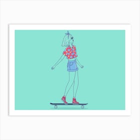 Skateboarder Girl with Hawaiian Shirt Art Print