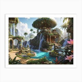 Waterfall In The Garden Art Print