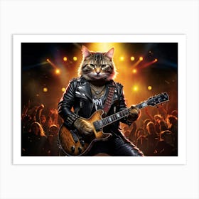 Tabby Cat Embodying Rockstar Persona Standing Confidently On Stage Spotlight Illuminating Its Bol Art Print