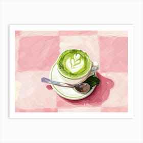 Matcha Latte Pink Checkerboard 1 Art Print