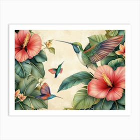 Hummingbirds And Flowers 1 Art Print