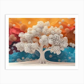 3d Oak Showcasing An Ethereal Tree With White Lattice And A Vibrant 1 Art Print