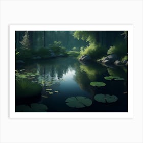 Landscape Of A Small Pond Amidst The Forest Art Print