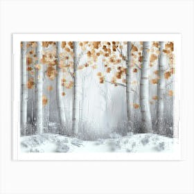 3d Trees in Winter Snow with Branches and Flowers Art Print