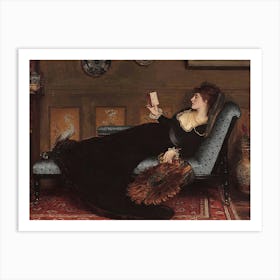 Woman Reading A Book, Dark Moody Vintage Woman Portrait Art Print