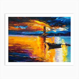 Sunset At The Lighthouse Painting Art Print