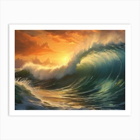 Wave At Sunset Art Print