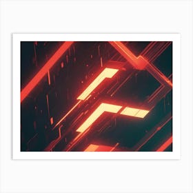 Abstract Image Of A Futuristic, Geometric Structure With Glowing Red Lines And Panels Art Print