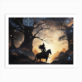 Woman On Horseback In The Forest Art Print