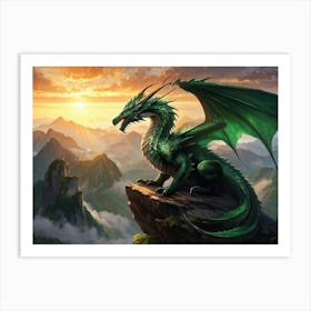 Earth Dragon Basking In The Glow Of A Setting Sun Scales Glinting With The Myriad Hues Of Emerald A Art Print