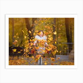 Autumn Girl Riding A Bike Art Print