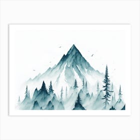 Mountain And Forest In Minimalist Watercolor Horizontal Composition 91 Art Print