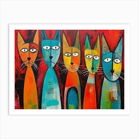 Cats Acrylic Painting In The Style Of Chromat Art Print