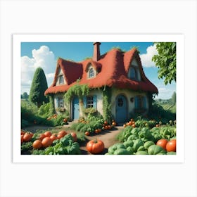 Cozy Cottage With A Lush Garden Of Tomatoes And Basil Art Print