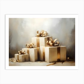 Three Gold Gift Boxes Art Print