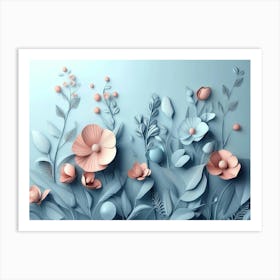 3d With Simple Floral Painting Light Blue 2 Art Print