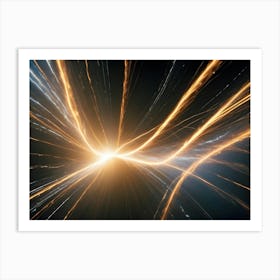 A Dark Background With A Central Glowing Point, From Which Emanate Bright Yellow And White Lines Art Print