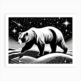 Bear In The Night Sky Lino cut art, animal art, 173 Art Print