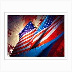 Flags Of Russia And United States Art Print