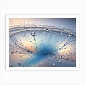 Water Forms A Dynamic Funnel Shape, Pulling Droplets Inwards Against A Colorful, Abstract Background Art Print