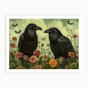 Floral Animal Illustration Raven 2 Art Print