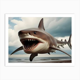 An Image Of A Great White Shark With Its Mouth Open, Revealing Sharp Teeth 1 Art Print