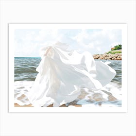 White Dress On The Beach Art Print