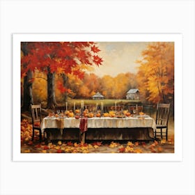 A Vintage Painting Esque Thanksgiving Celebration Enfolding Within An Intimate Group Nestled Amid R (4) Art Print