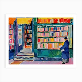 Vintage Bookshop Painting Maximalist Colorful Art Print