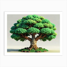 Pixelated Tree With Green Leaves And Brown Roots Art Print